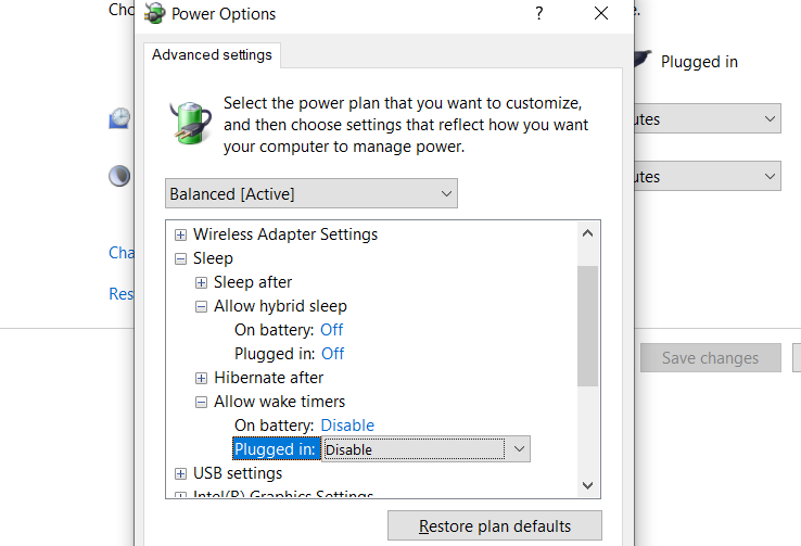 Edit Plan Allow Sleep
