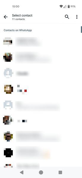 Checking contacts list in WhatsApp on Android.