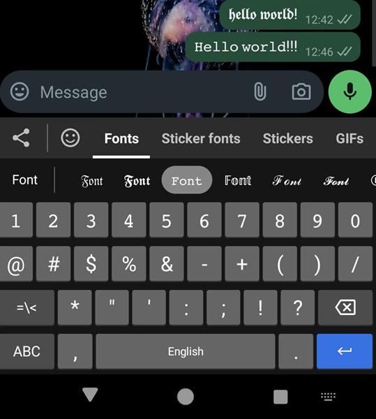 Font formatting options using the Fonts Art app. 