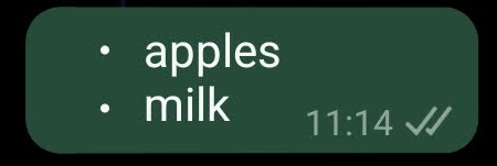 Creating bulleted list in WhatsApp message. 