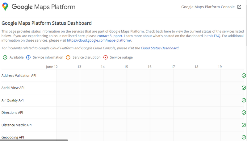 Google Maps Status Dashboard