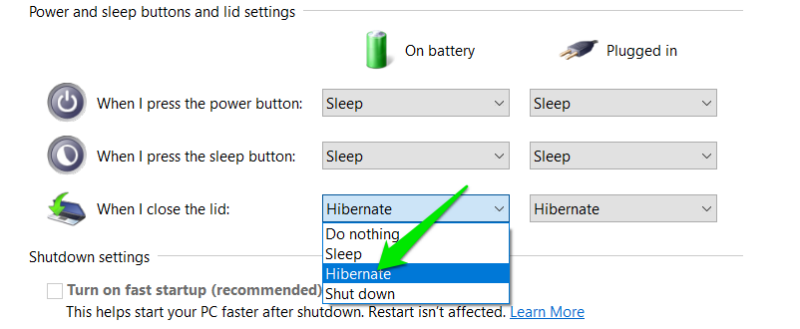 Hibernate Mode Lid Behavior