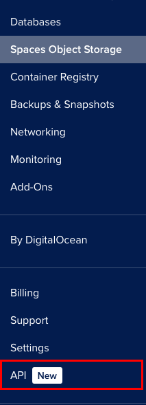A screenshot showing the location of the API category in the dashboard page.