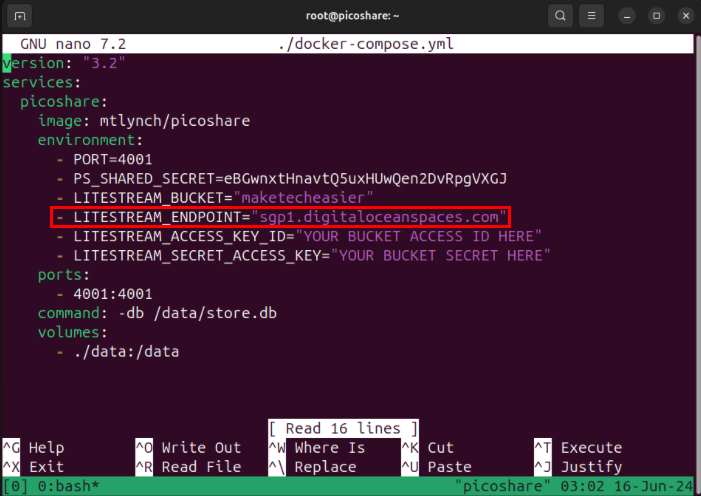 A screenshot showing the proper format for the S3-compatible endpoint variable.