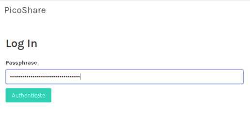 A screenshot showing the login prompt for PicoShare.