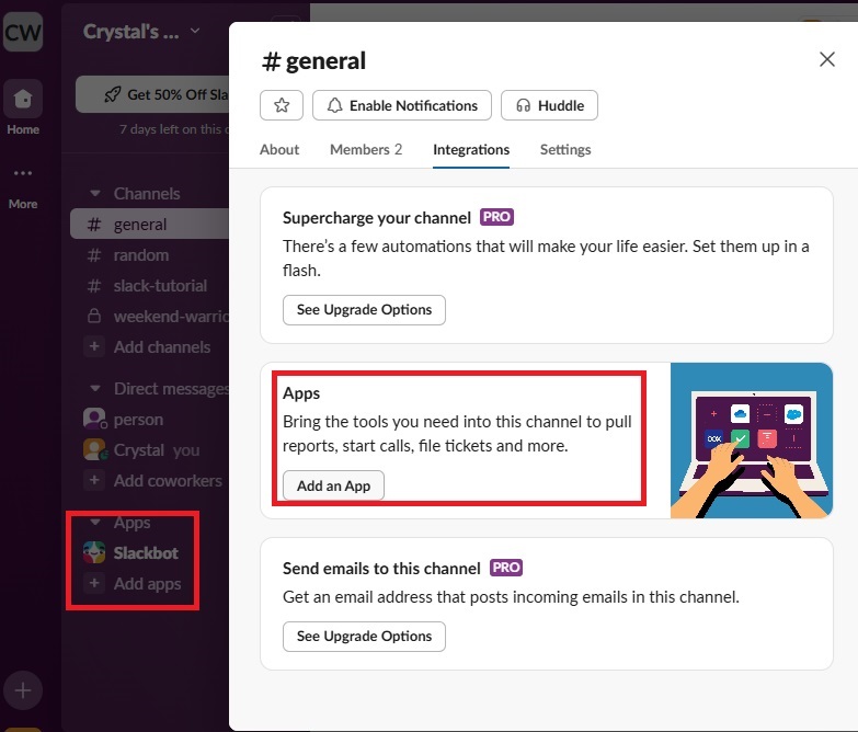 Two different ways to add apps in Slack.