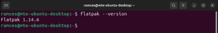 A terminal showing the version of the latest Flatpak manager binary.