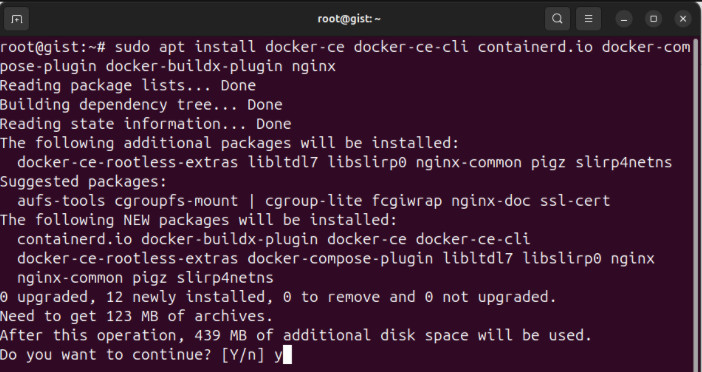 A terminal showing the process of installing the dependencies for Opengist.