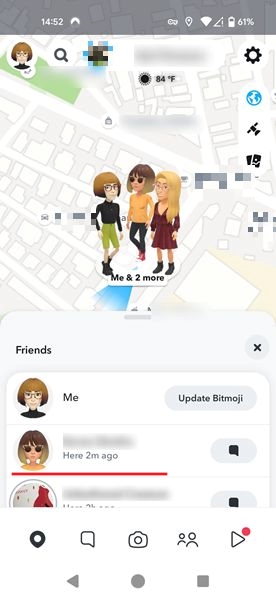 Checking last seen status via Snapchat Maps in Android app. 