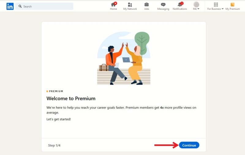Checking LinkedIn Premium tutorial after signing up with a paid tier in LinkedIn on PC.