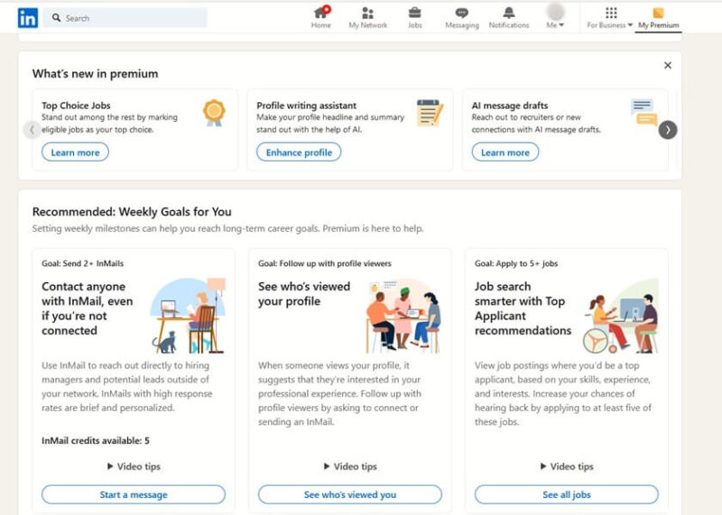 Viewing Premium features in LinkedIn on PC.