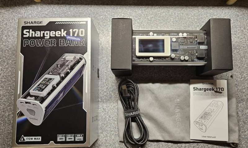 Everything included with the Shargeek 170 power bank.