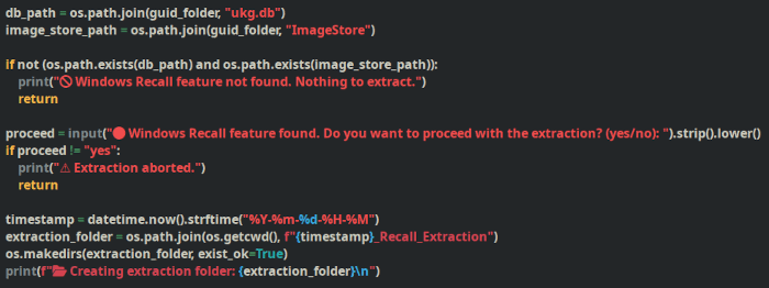 A piece of a Python script that exploits Microsoft's Recall feature