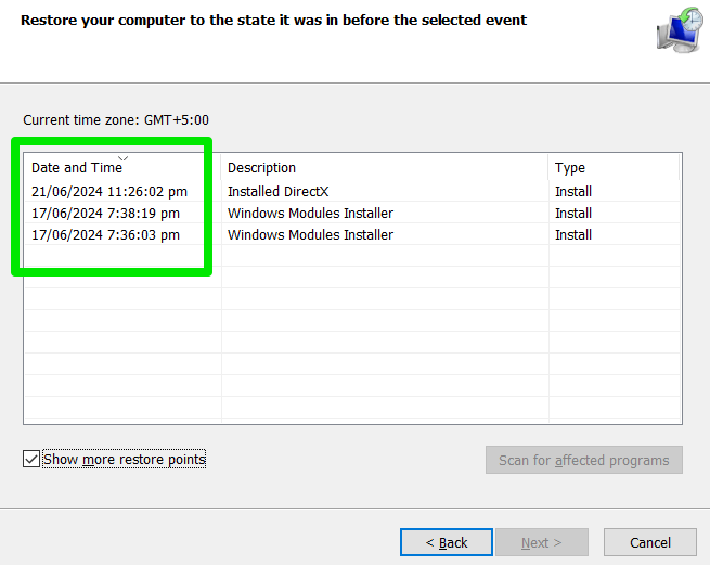 Restore Points Windows