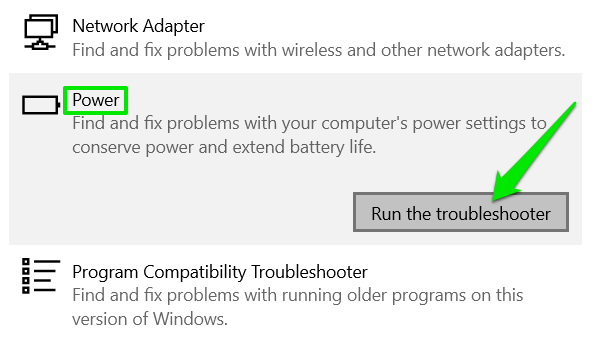 Run Power Troubleshooter