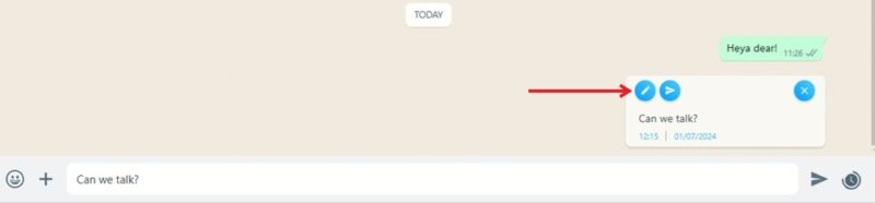 Message pending in WhatsApp Web with Bluesticks extension installed.