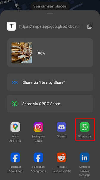 Sharing Location Via Google Maps To Whatsapp