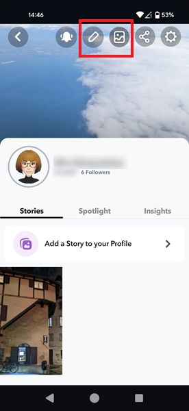 Opting to edit cover for Private Profile on Snapchat app and then to edit profile info.