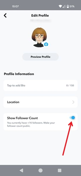 Modifying Public Profile information in Snapchat app.