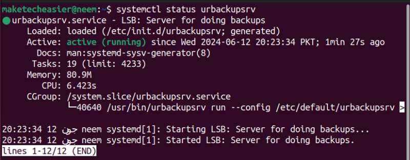 active and running status Of Urbackup server service