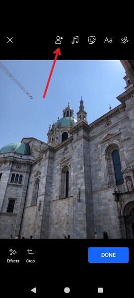 Pressing person icon in post edit screen in Facebook app.