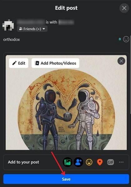 Saving older post after adding tag in Facebook on PC.