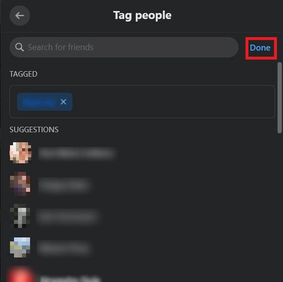 Finding person to tag on Facebook on PC.