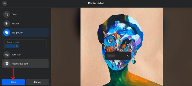 Viewing tag on photo in Facebook for PC.