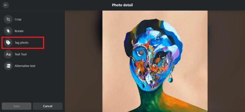 Clicking on "Tag photo" option in Facebook on PC.