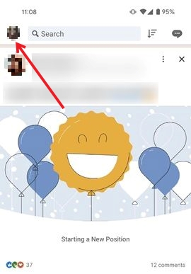 Tapping on profile picture in LinkedIn app for Android.
