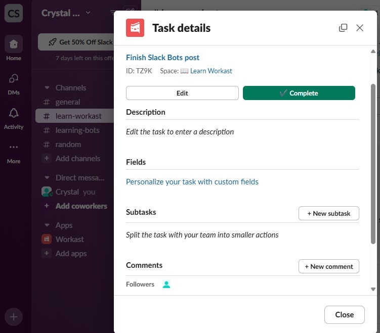 Setting up a new task in Workast.