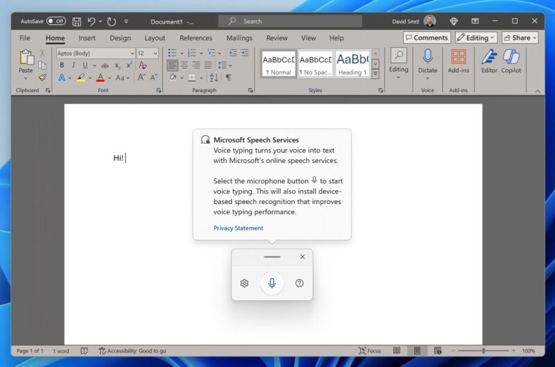 Voice Typing In Microsoft Word