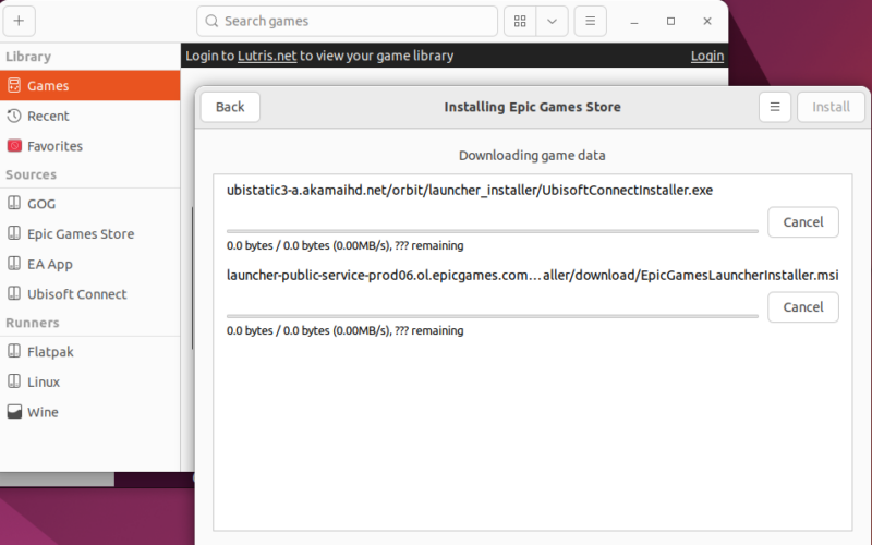 Wait for the installation of Epic Games Store In Lutris