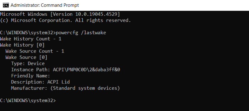 Wake Request Command Prompt