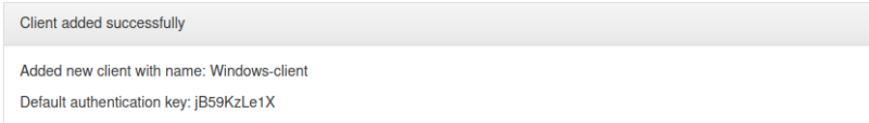 Client added successfully message of Urbackup Windows Client