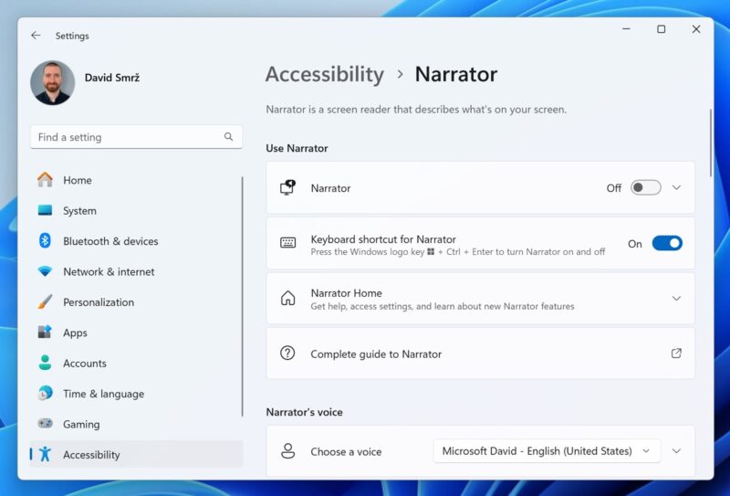 Windows Settings Narrator