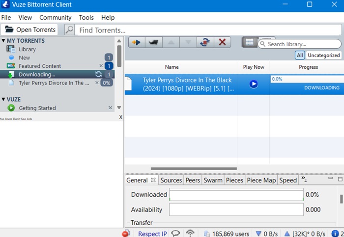 Downloading a magnet link from Chrome browser on Vuze client.
