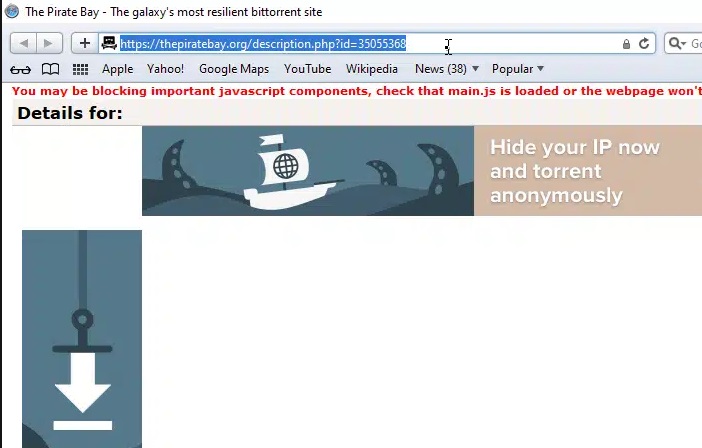 Downloading a magnet link using Safari browser.