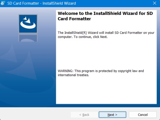 Installing SD Card Formatter in Windows 11.
