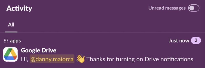Google Drive Activity Section Notification
