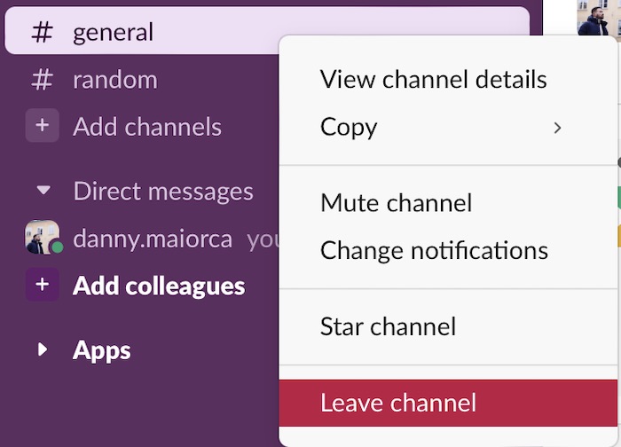 Leave a channel in Slack
