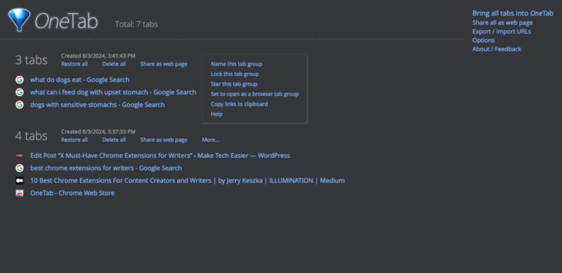 Using OneTab Chrome Extension for Writers
