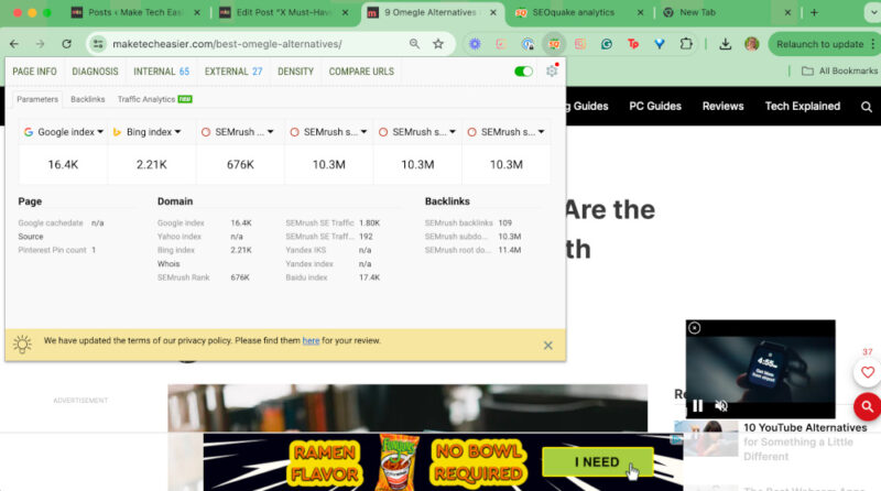 Using the SEOquake Chrome Extension