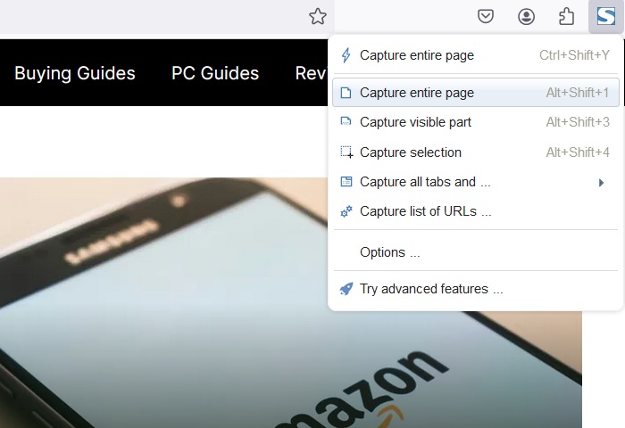 Using FireStone add-on to capture entire page in Mozilla Firefox browser.