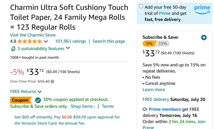 "Subscribe and save" feature on Amazon product page.