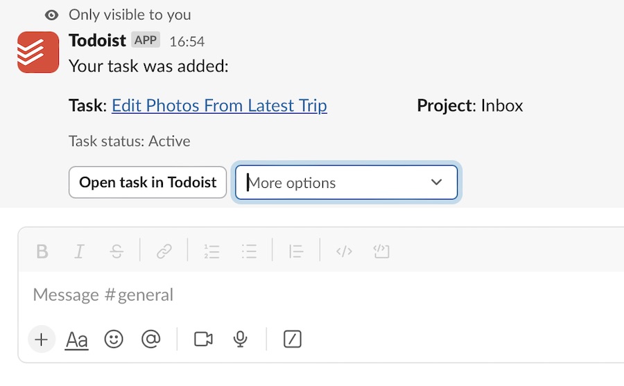 Add a task via Todoist's Slack integration