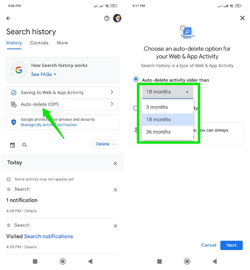 Auto Delete Google Search History
