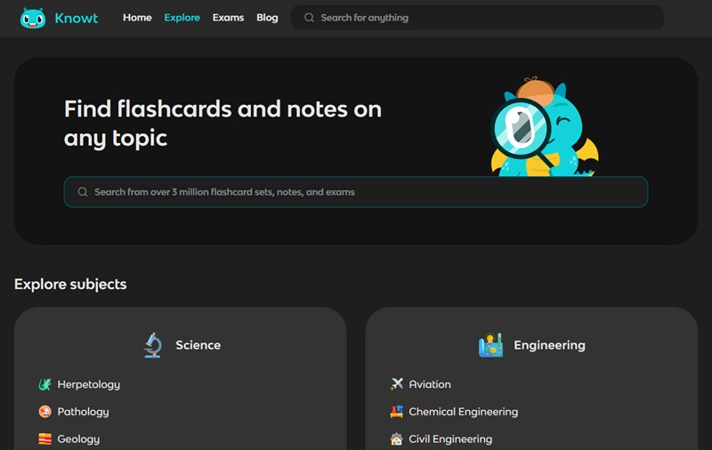 Flashcard database via Knowt extension.