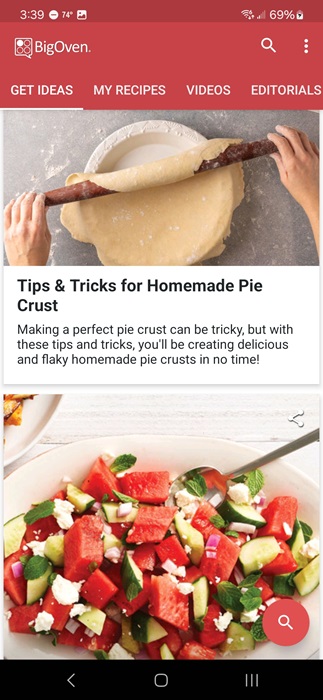 Showing ideas and tutorials in BigOven, one of the best cooking apps.