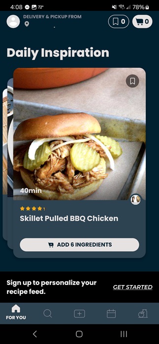 Viewing daily recipes from the SideChef app.